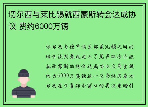 切尔西与莱比锡就西蒙斯转会达成协议 费约6000万镑